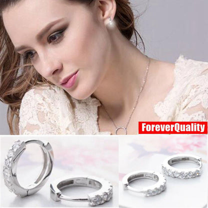 Charm Crystal 925 Sterling Silver Stud Hoop Earrings Fashion Women UK Jewelry